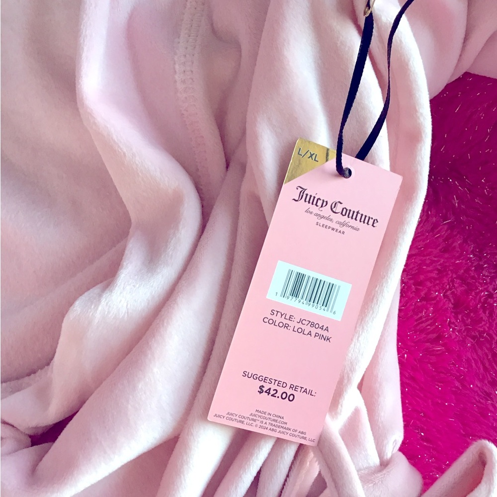 Juicy Couture Soft Light Pink Velour Robe with Rhinestones Size L/XL New w/ Tags - Picture 7 of 7